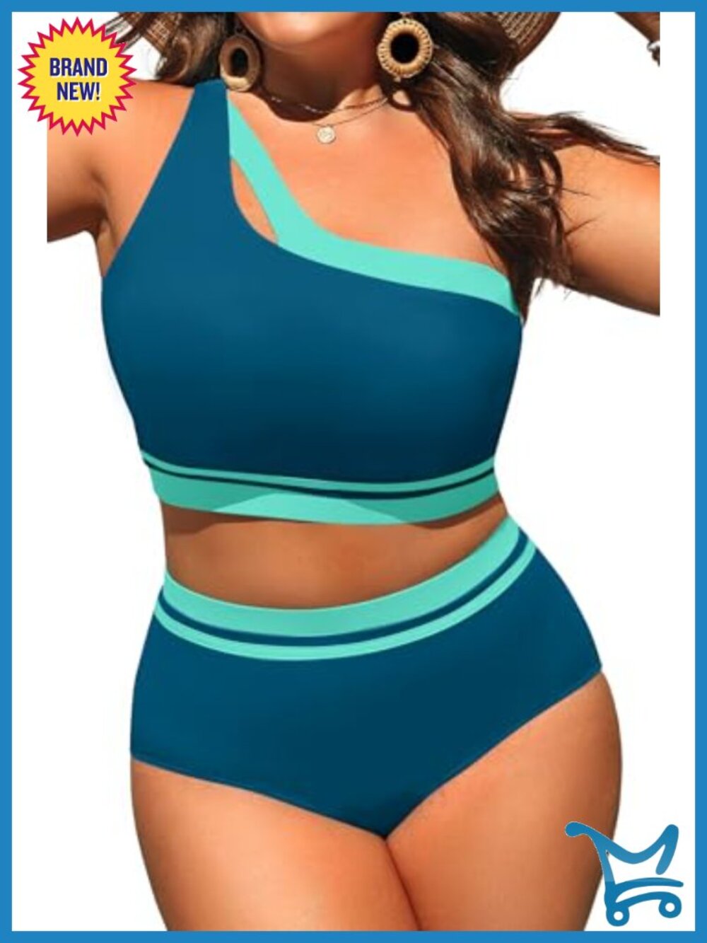 Plus Size Two Piece High Waisted One Shoulder Bikini Swimsuit Set